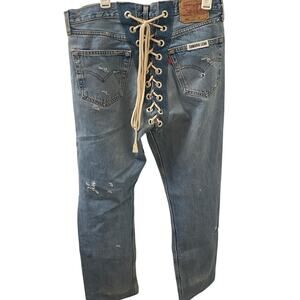 Samaria Leah Leah Back Lace Button Fly Jeans Upcycled from Levi’s Size 32 x 29